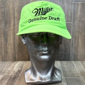 Vintage Miller Genuine Draft Hat Neon Green Adjustable Snapback Cap Beer Promo‎